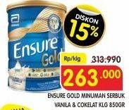 Promo Harga Ensure Gold Wheat Gandum Vanilla, Coklat 850 gr - Superindo