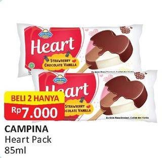 Promo Harga CAMPINA Heart Strawberry Chocolate Vanilla per 2 pcs 85 ml - Alfamart