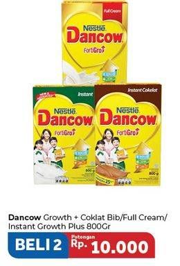 Promo Harga DANCOW FortiGro Susu Bubuk Instant Cokelat, Full Cream, Instant per 2 box 800 gr - Carrefour