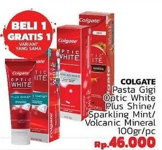 Promo Harga COLGATE Toothpaste Optic White Plus Shine, Sparkling White, Volcanic Mineral 100 gr - LotteMart
