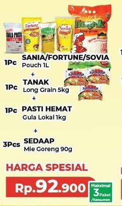 Sania/Fortune/Sovia Minyak Goreng + Tanak Beras + Pasti Hemat Gula Lokal + Sedaap Mie Goreng
