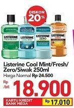 Promo Harga LISTERINE Mouthwash Antiseptic Cool Mint, Fresh Burst, Zero, Siwak 250 ml - Carrefour