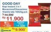 Promo Harga Good Day Instant Coffee 3 in 1 Mocacinno, Chococinno, Vanilla Latte per 10 sachet 20 gr - Indomaret