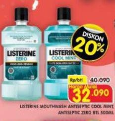 Promo Harga Listerine Mouthwash Antiseptic Cool Mint, Zero 500 ml - Superindo