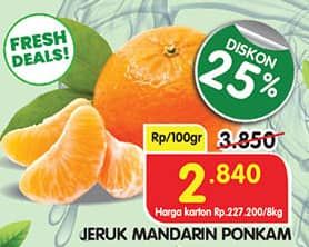 Promo Harga Jeruk Mandarin Ponkam per 100 gr - Superindo