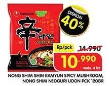 Promo Harga Nongshim Noodle Shin Ramyun Spicy Mushroom, Seafood Spicy Neoguri Ramyun 120 gr - Superindo