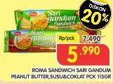 Promo Harga ROMA Sari Gandum Peanut Butter, Susu + Cokelat 115 gr - Superindo