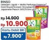 Promo Harga Rinso Liquid Detergent + Molto Purple Perfume Essence, + Molto Royal Gold, + Molto Korean Strawberry, + Molto Japanese Peach 565 ml - Indomaret