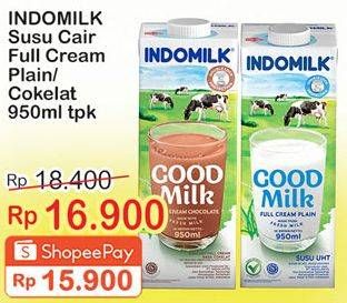 Promo Harga INDOMILK Susu UHT Full Cream Plain, Cokelat 950 ml - Indomaret