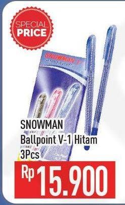 Promo Harga SNOWMAN Ball Point V-1 Hitam 3 pcs - Hypermart