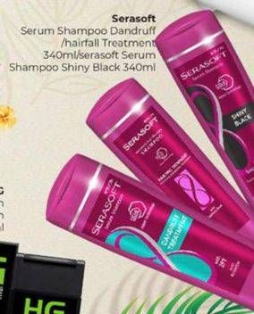 Promo Harga SERASOFT Shampoo Shiny Black, Hairfall Treatment, Anti Dandruff 340 ml - Carrefour