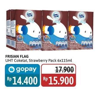 Promo Harga Frisian Flag Susu UHT Milky Zuzhu Zazha Chocolate, Strawberry per 6 tpk 115 ml - Alfamidi