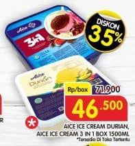 Promo Harga Aice Ice Cream Box Durian, 3in1 1500 ml - Superindo