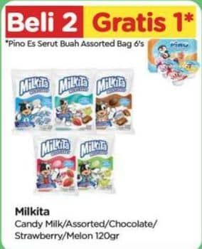 Promo Harga Milkita Milkshake Candy Chocolate, Strawberry, Milk, Melon, Assorted 120 gr - TIP TOP