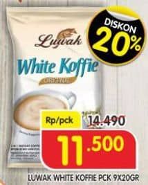 Promo Harga Luwak White Koffie per 9 sachet 20 gr - Superindo