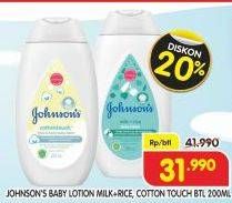 Promo Harga Johnsons Baby Lotion Milk + Rice, CottonTouch 200 ml - Superindo