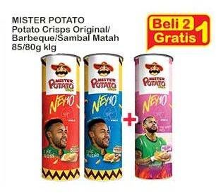Promo Harga Mister Potato Snack Crisps Original, BBQ, Sambal Matah 80 gr - Indomaret