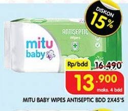Promo Harga Mitu Baby Wipes Antiseptic per 2 pouch 45 sheet - Superindo