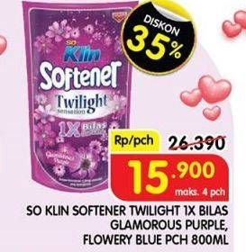 Promo Harga So Klin Softener Twilight Sensation Glamorous Purple, Flowery Blue 800 ml - Superindo