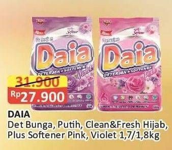 Promo Harga Daia Deterjen Bubuk Bunga, Putih, Clean Fresh Hijab, + Softener Pink, + Softener Violet 1700 gr - Alfamart