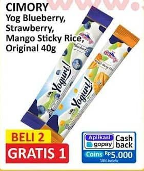 Cimory Yogurt Stick 40 gr Beli 2 Gratis 1,  Cashback Rp5.000 dengan GOPAY min transaksi Rp15.000