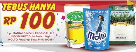 Promo Harga SANIA / BIMOLI Minyak Goreng 1ltr / MOLTO Pewangi 900ml / INDOMARET Gula Pasir 1kg  - Indomaret