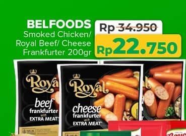 Promo Harga Belfoods Royal Sausages Smoked Chicken, Beef Frankfurter, Cheese Frankfurter 200 gr - Yogya