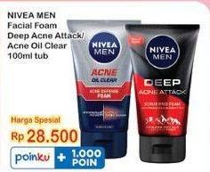 Promo Harga Nivea Men Facial Foam Deep Acne Attack, Deep Bright Oil Cleanser 100 ml - Indomaret
