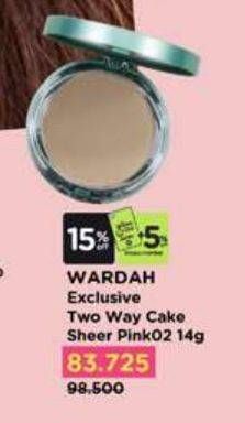 Promo Harga Wardah Exclusive Two Way Cake 02 Sheer Pink 12 gr - Watsons