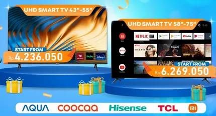 Promo Harga AQUA/COOCAA/HISENSE/TCL/MI UHD Smart TV 43" - 55"  - Electronic City
