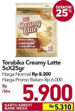 Promo Harga Torabika Creamy Latte per 5 sachet 25 gr - Carrefour