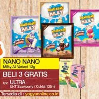 Beli 3 Nano Nano Milky All Variant 12g Gratis 1 Ultra UHT Strawberry/ Cokelat 125ml