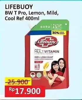 Promo Harga Lifebuoy Body Wash Total 10, Lemon Fresh, Mild Care, Cool Fresh 400 ml - Alfamart