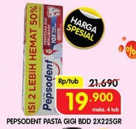 Promo Harga Pepsodent Pasta Gigi Pencegah Gigi Berlubang White 225 gr - Superindo