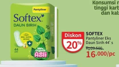 Promo Harga Softex Pantyliner Daun Sirih Regular 44 pcs - Guardian