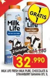 Promo Harga Milk Life Fresh Milk Murni, Cokelat, Strawberry Banana 1000 ml - Superindo