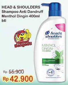Promo Harga HEAD & SHOULDERS Shampoo Anti Dandruff, Menthol Dingin 400 ml - Indomaret
