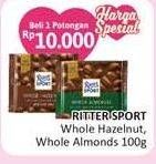 Promo Harga RITTER SPORT Coklat Whole Almonds, Whole Halzenuts 100 gr - Alfamidi