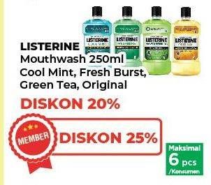 Promo Harga Listerine Mouthwash Antiseptic Cool Mint, Fresh Burst, Natural Green Tea, Original 250 ml - Yogya