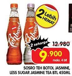 Promo Harga SOSRO Teh Botol Original, Less Sugar 450 ml - Superindo