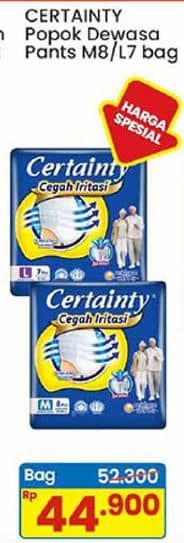 Promo Harga Certainty Adult Diapers Pants M8, L7 7 pcs - Indomaret