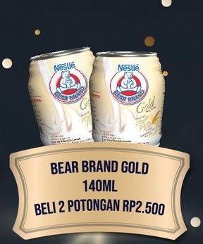 Promo Harga BEAR BRAND Susu Steril Gold per 2 kaleng 140 ml - Hypermart