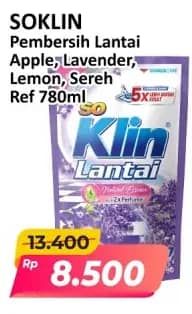 Promo Harga So Klin Pembersih Lantai Hijau Fruity Apple, Ungu Floral Lavender, Kuning Citrus Lemon, Sereh Lemongrass 780 ml - Alfamart