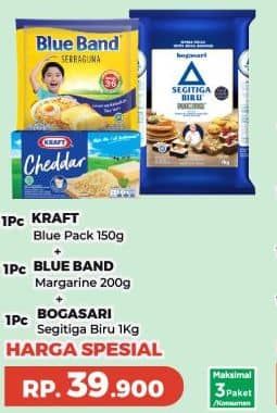 Promo Harga Kraft Keju Cheddar + Blue Band Margarine + Bogasari Segitiga Biru  - Yogya