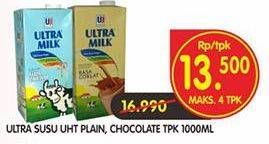 Promo Harga ULTRA MILK Susu UHT Plain, Chocolate 1000 ml - Superindo