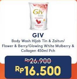 Promo Harga GIV Body Wash Hijab Tin Zaitun, Passion Flowers Sweet Berry, Glow White 450 ml - Indomaret