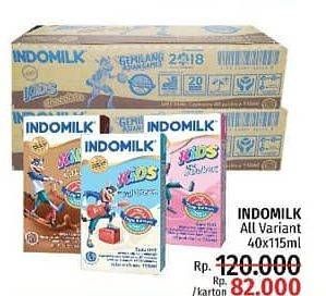 Promo Harga INDOMILK Susu UHT Kids Cokelat, Stroberi, Vanila per 40 pcs 115 ml - LotteMart