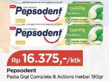 Promo Harga Pepsodent Pasta Gigi Complete 8 Actions Herbal 190 gr - TIP TOP