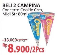 Promo Harga Campina Concerto Midi Cookie Creamy, Midi Strawberry Chunk 80 ml - Alfamidi