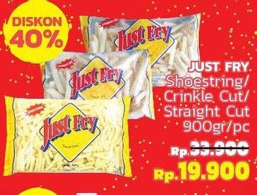 Promo Harga JUST FRY French Fries Shoestrings, Straight Cut, Crinckle 900 gr - LotteMart